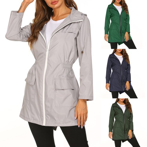 PLUS SIZE Ladies Waterproof Raincoat Hooded Outdoor Wind Rain Forest Jacket Coat