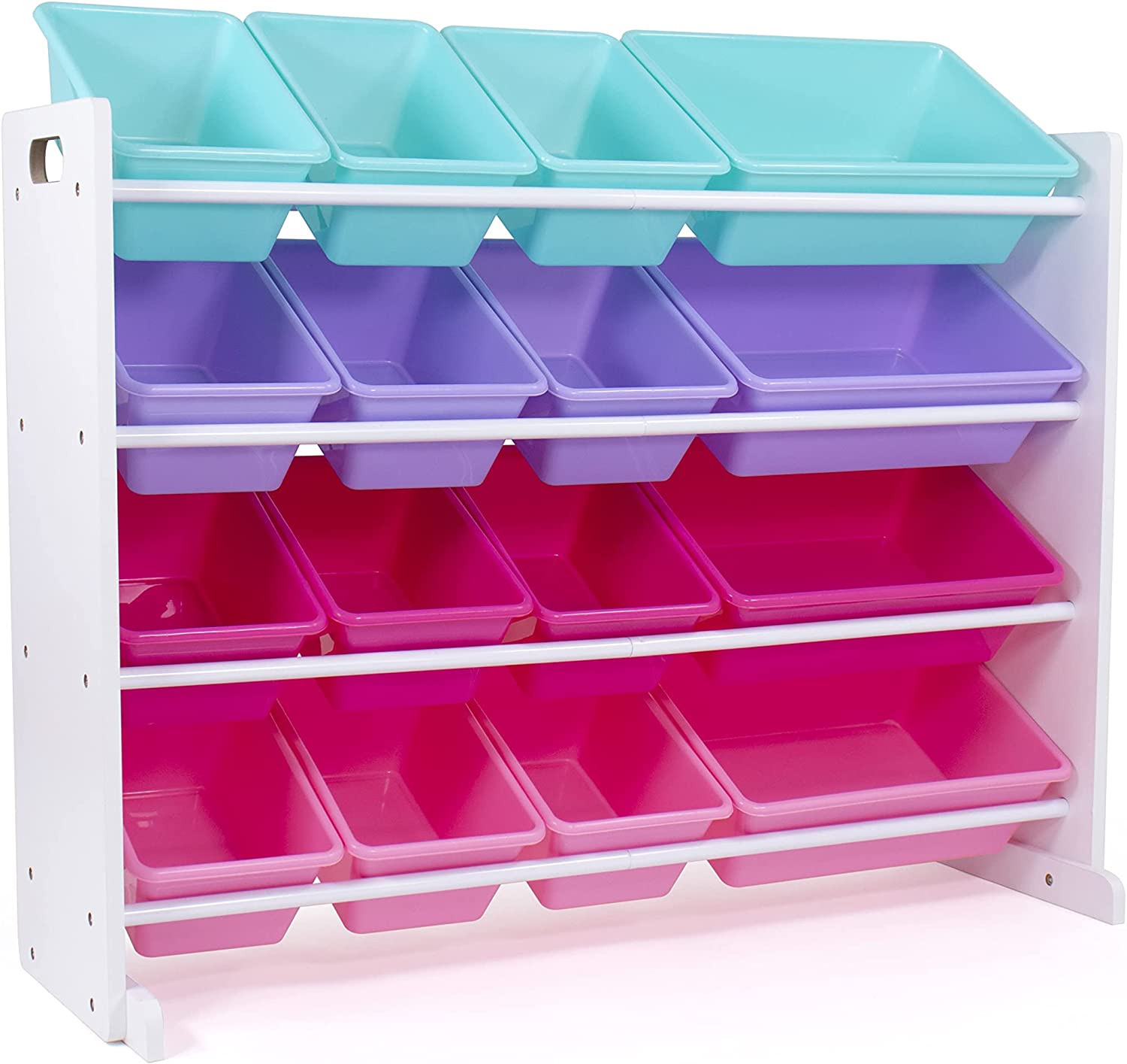 Toy Storage Organizer 16 Removable Bins, White/Blue/Pink/Purple, Bins for Kids