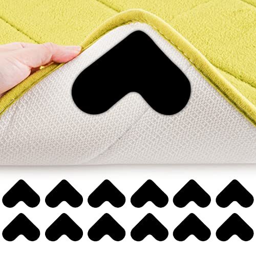 12 PCS Rug Pad Gripper, Reusable Washable Grippers for Rugs, Double Black Heart