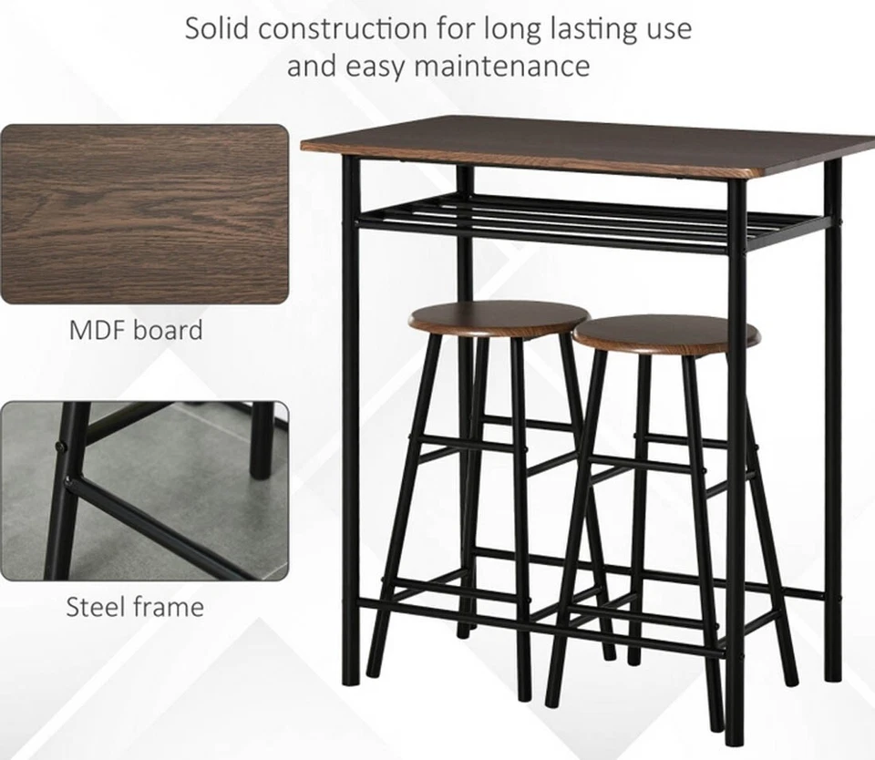 Breakfast Bar Table And Stools Kitchen Dining Room 2 Seater Industrial Furniture - Image 4 of 4