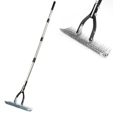 Thatch Rake Stainless Steel Curved Tip Teeth Lawn Rake for Leaves Garden