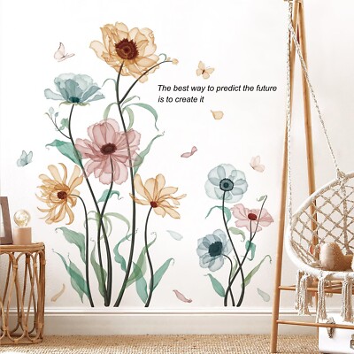 Boho Flower Wall Decals for Girls Poppy Peony Flower Plants Wall Stickers Pee...