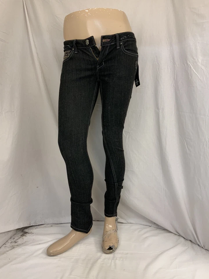 Pantalones de mezclilla Monarchy talla 26 negros para mujer Brit calce ajustado algodón elástico nuevos con etiquetas YGI N1-506CG Foto 2 de 4