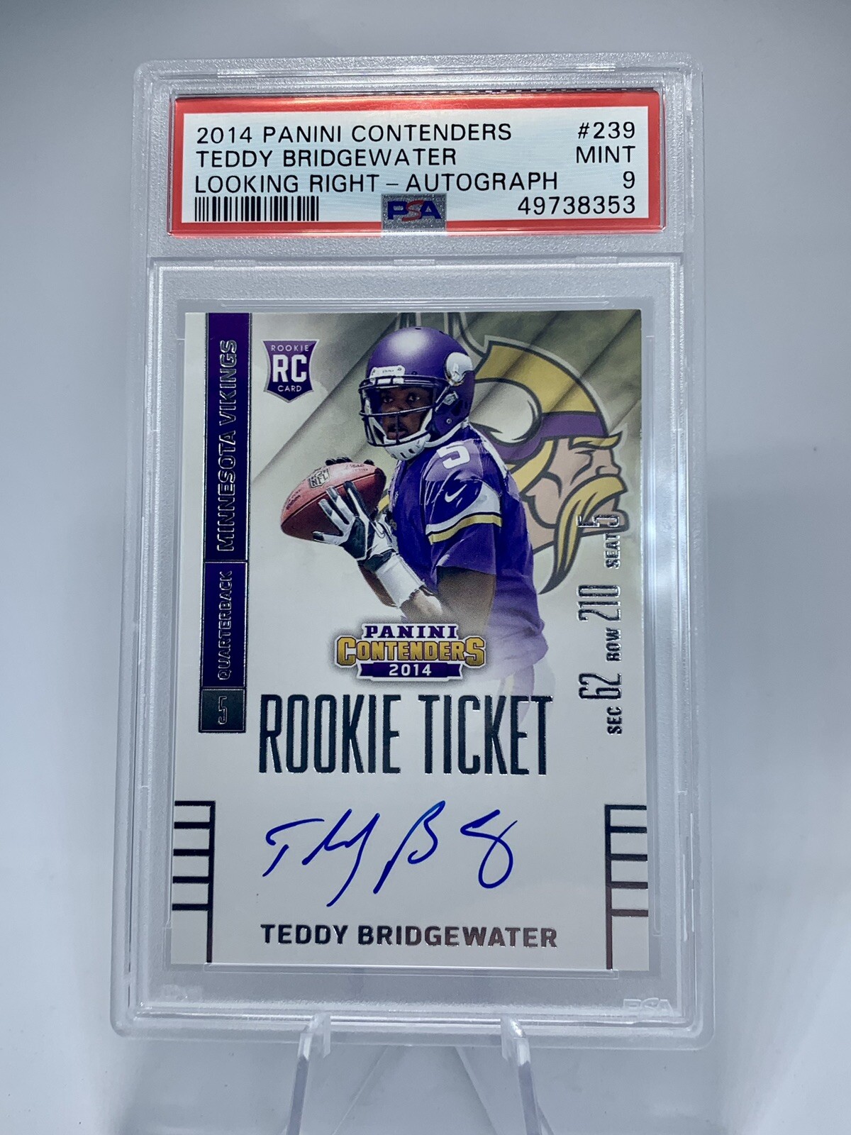 TEDDY BRIDGEWATER 2014 Panini Contenders Looking Right - Rookie Autograph MINT 9