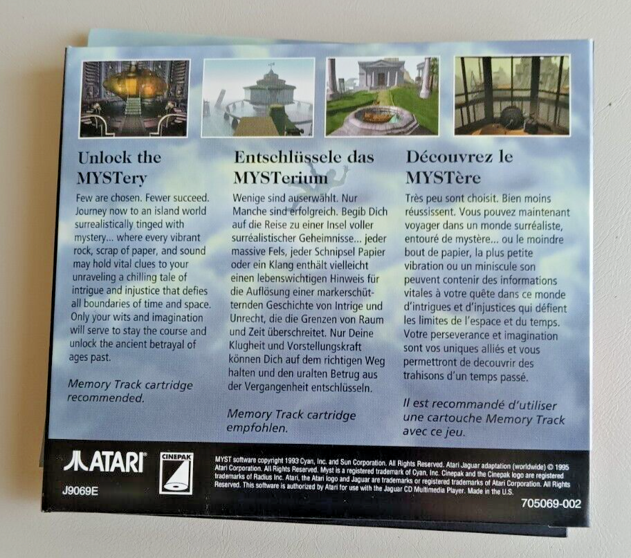 Myst Atari Jaguar CD by Sunsoft; CD w/Manual ONLY; FULL game