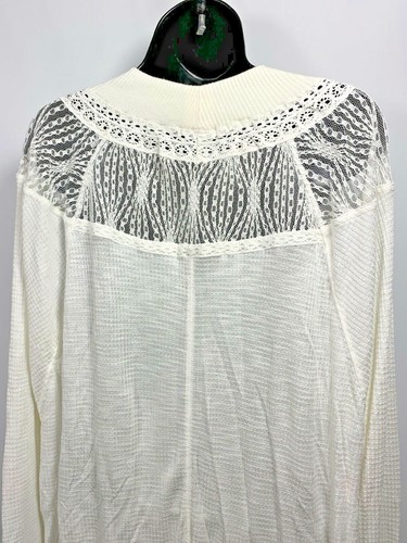 NWT Free People Womans Lace Neckline Waffle Knit top Oversize Size Small Ivory - Picture 8 of 11