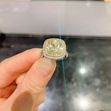 Citrine 3Ct Cushion Cut Halo Engagement Ring 14k White Gold Finish