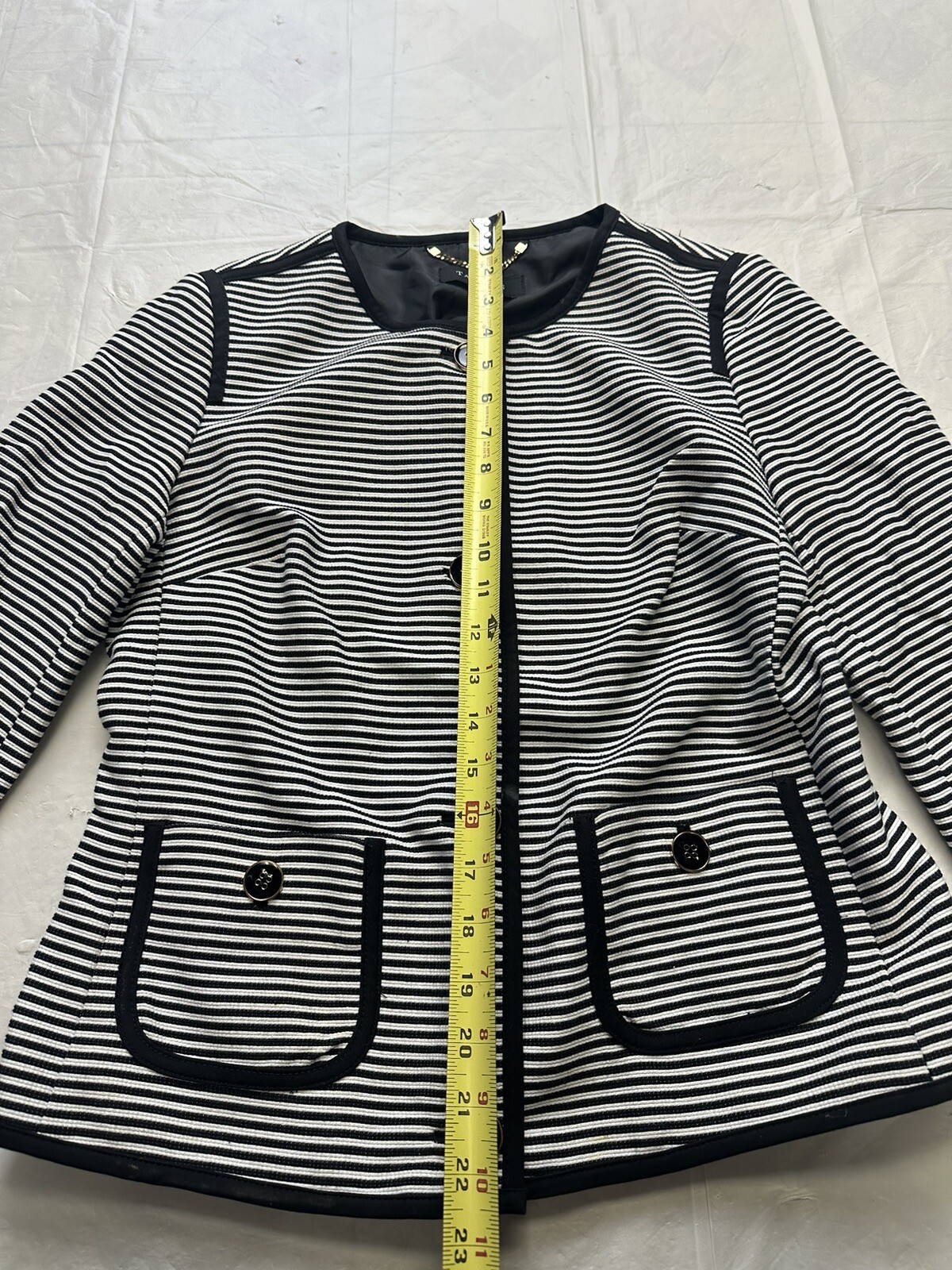 Talbots Black White Striped Structured Jacket Bla… - image 4