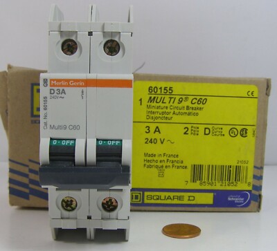 Square D Multi 9 C60 Miniature Circuit Breaker 2 Pole Dcurve 240V 60155 3A