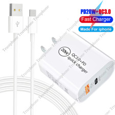 QC 3.0 Fast Wall Charger 20W PD Power Adapter USB Cable For Apple iPhone 14 13 8