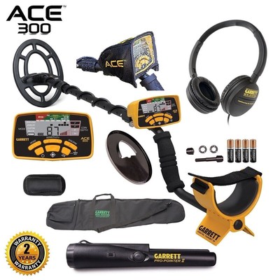Garrett ACE 300 Metal Detector with Waterproof Coil Pro-Pointer II and Carry Bag