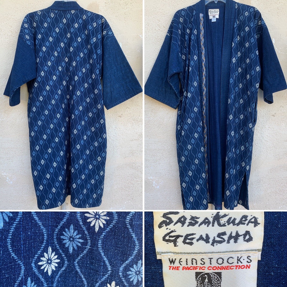 Vintage Sasakura Gensho Kimono Made In Japan Cotton Indigo Denim
