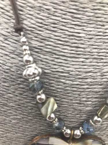M&S Mother of Pearl Abalone Love Heart Pendant Beaded Corded Chain Silver Tone - Picture 3 of 10