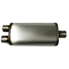 Universal Oval Stainless Steel Exhaust Muffler 3 Inlet To 2.5 Dual Outlet