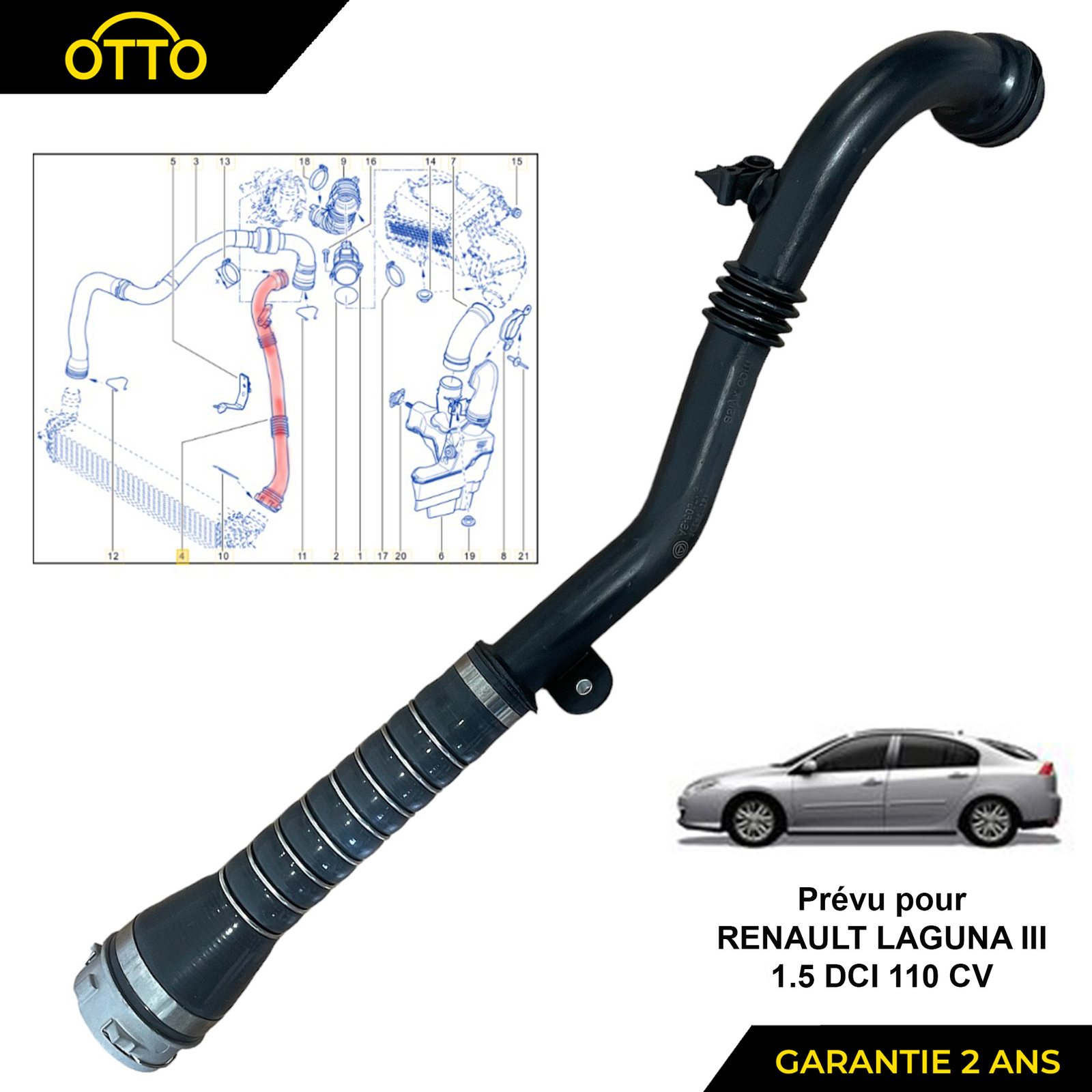 Tuyau turbo air de recharge pour Laguna III 1.5 dCi avec références 8200766662 et 8200852008