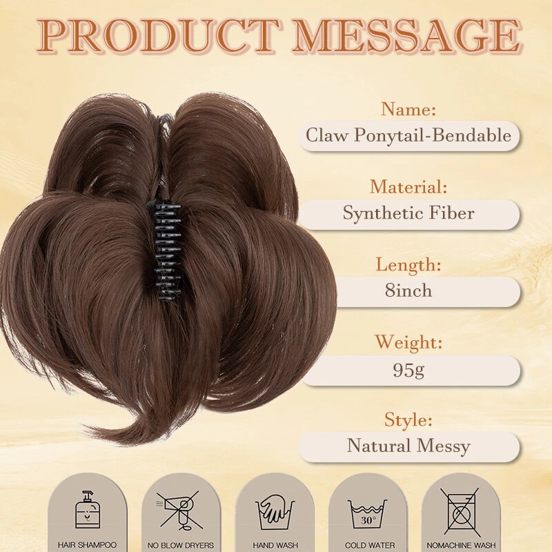 8in Short Claw on Ponytail Clip in Pony Tail Hair Extensions Messy Ponytail Bun - Image 3 of 4