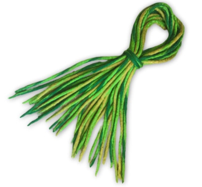Grüne dreifarbige Dreadlocks - handgefertigte Merinowolle Dreads individuelle Extensions