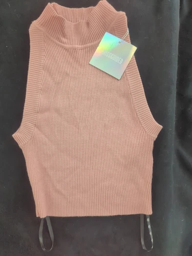NEW Missguided Crop Top, High Neck Rib Crop Top, Rose Pink, Women's Size 4