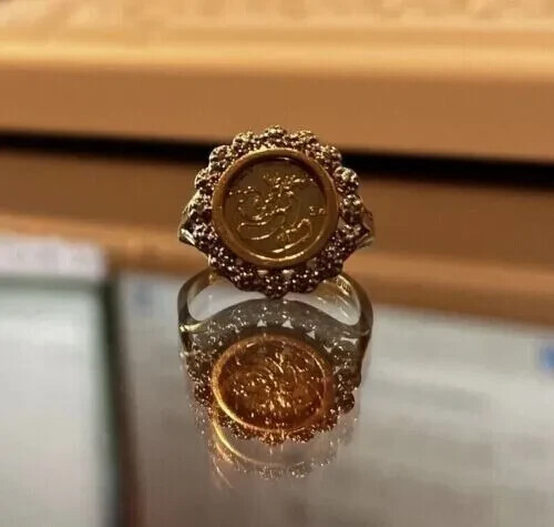 Womens Panda Bear Coin Ring 14K Yellow Gold Plated 2Ct Round Lab Created Diamond - Afbeelding 3 van 7