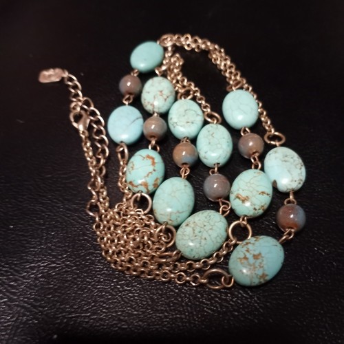 Vintage Necklace Turquoise And Ceramic Beads 18" Long Chain You And I Signed - Picture 20 of 23