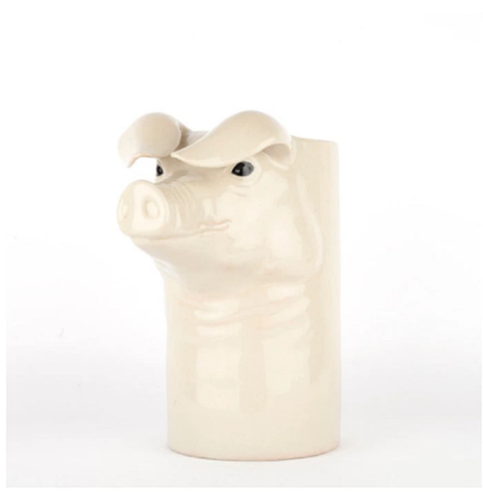 Medium Tall Vase Pot Ceramic Pink Pig Head Figurine Flower Kitchen Home Decor