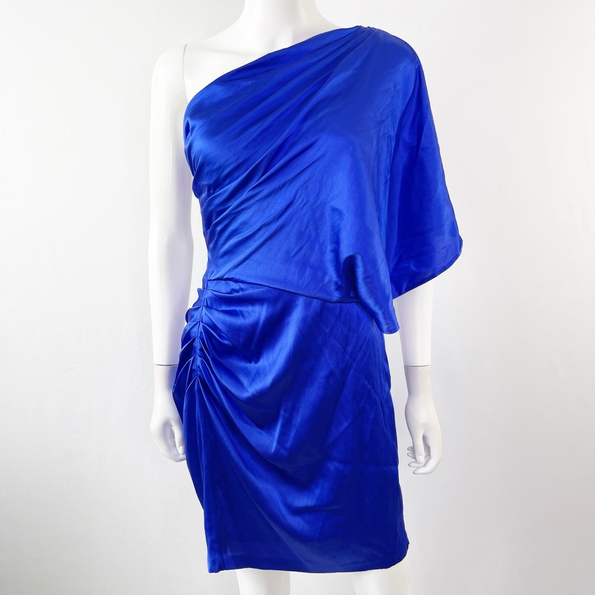 royal blue one shoulder cocktail dress Aidan Mattox Silk Satin Mini Womens 4 Sleeveless Back parent_sku:262222253 Blue velvet dress Unique Tie-Strap Off-The-Shoulder Ruched Color:Lavender