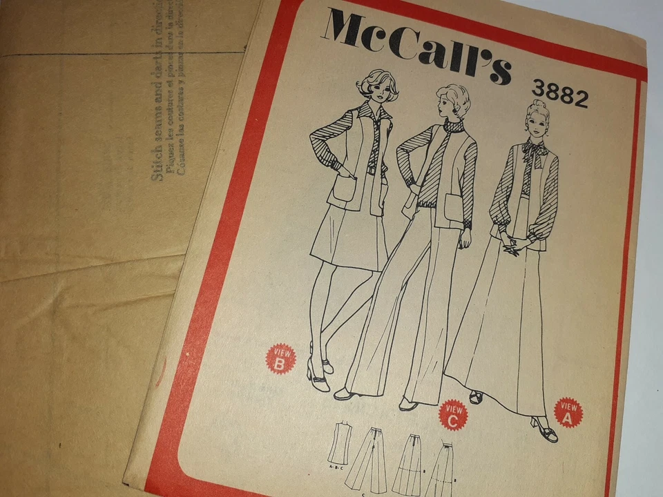 McCall's 3382 Vest Skirt Pants Sewing Pattern Ladies M P 16 Petite VTG 70's UC - Image 4 of 4