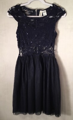 Mimi Chica Junior Size Medium Mesh And Sequin Navy Blue Party Dress