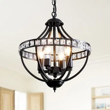 Crystal Chandelier Light Fixtures, 4-Lights Farmhouse Rustic Vintage Black Pe...