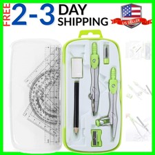 Math Geometry Kit Sets 10 Piece Student Supplies with Shatterproof Storage Bo...