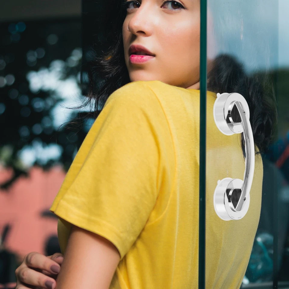 Maniglie per porte in plastica portatili con ventosa da bagno, 2 pezzi (Argento) - Immagine 4 di 4