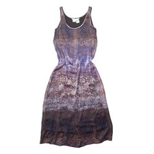 Vintage MAX MARA Pura Seta Silk Midi Dress S Paisley Floral Brown Purple Italy