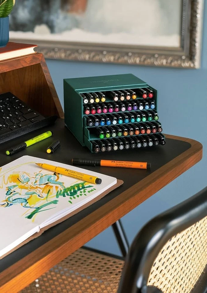 Paquete de 60 bolígrafos de pincel Faber-Castell gráficos Pitt Artist tinta India caja de regalo multicolor Foto 4 de 4