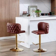 Swivel Bar Stools Set of 2 PU Leather Adjustable Height for Kitchen Pub