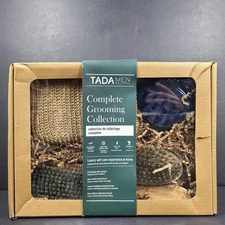 4 Pc TADA Men Natural Complete Grooming Collection Kit Brushes & Sponge
