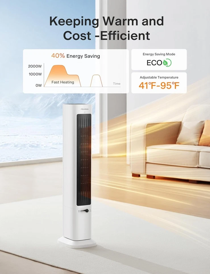 PELONIS Oscillating Tower Fan and Space Heater Combo with Remote Control Timer - Image 4 of 4