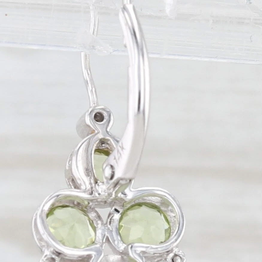 1.95ctw Green Peridot Diamond Dangle Earrings 14k White Gold Lever Backs - Image 4 of 4