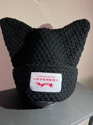 NEW Charles Jeffrey Loverboy - Floppy Ears Wool Blend Beanie. Black