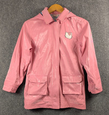 Sanrio Hello Kitty Girls Pink Hooded Rain Jacket Coat Lined Floral Size M 10/12