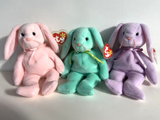 Lot of 3 NWT 1990s Ty Beanie Babies Bunnies - Hoppity Floppity Hippity