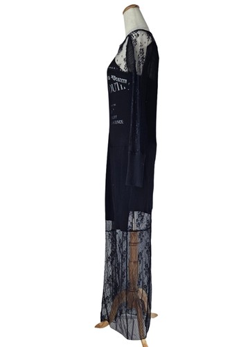 Alexander McQueen Black Floral Lace Mesh Long Sleeves WomenDress W/ Printed Slit - Picture 3 of 5