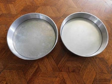 2 Vintage Mirro 9"X 1-1/2" Aluminum Cake Pans #1179M Removable Bottom-USA