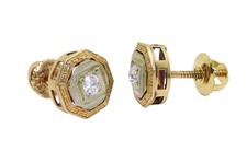Antique 14K Gold Old European Cut Diamond Screw Back Stud Earrings 0.25ct.