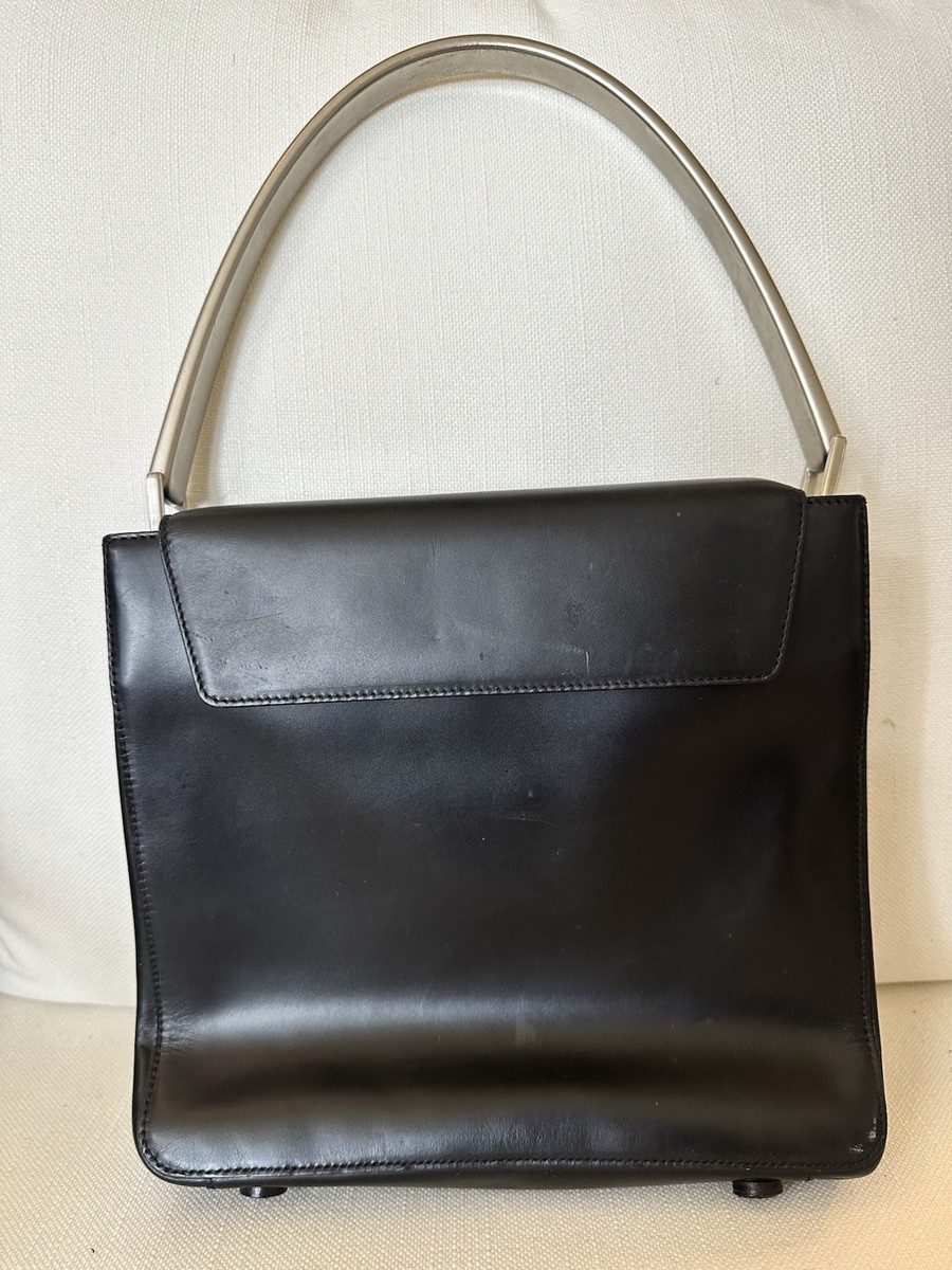 バッグ PRADA VINTAGE LEATHER HAND BAG PRADA VINTAGE METAL HANDLE BLACK LEATHER BAG RARE WITH COA | eBay