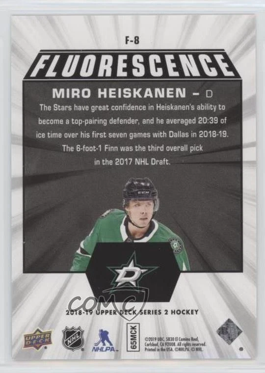 2018-19 Upper Deck Fluorescence Gold /150 Miro Heiskanen #F-8 Rookie RC - Image 2 of 2
