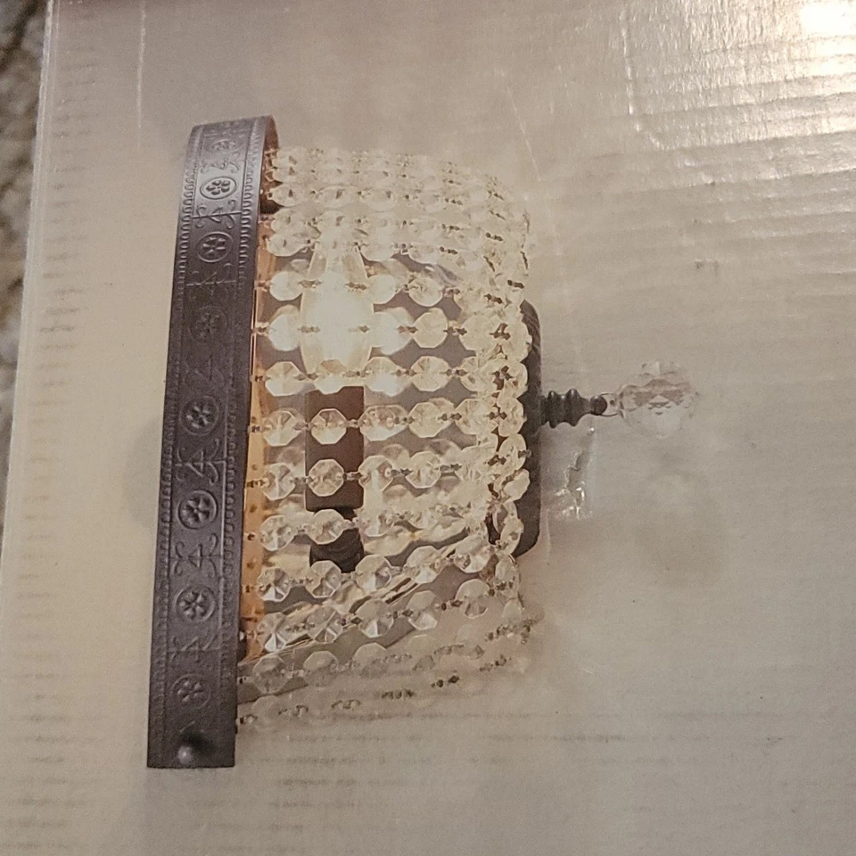 Aplique de pared hebras de vidrio de cristal estilo años 20 tapa de peltre 12 x 8,5 **¡NUEVO! Foto 2 de 4