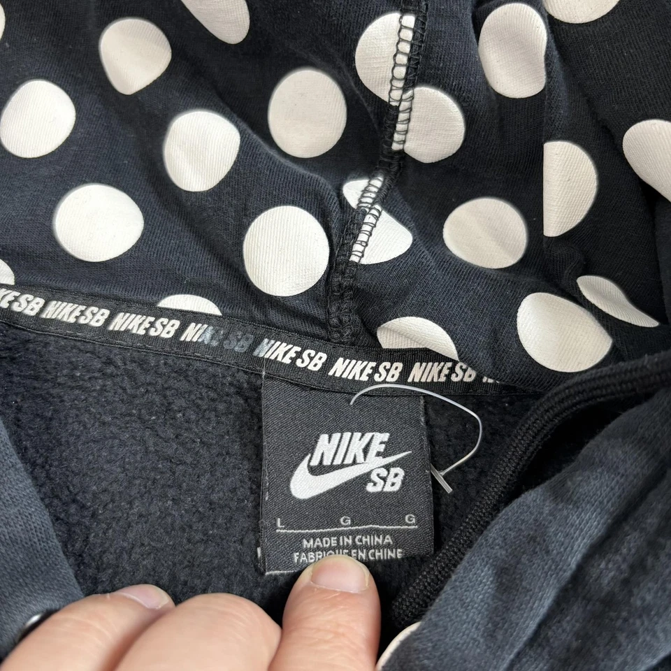 Nike SB Hoodie Woman Large Black Polka Dot Hood Skateboard Pullover Sweatshirt - Image 3 of 4