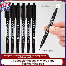 Black Blue Ink 10pcs Double Tip Art Permanent Marker Pens for Plastic Wood Stone