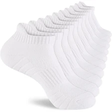 Mens 100% Cotton Ankel Socks, Athletic Cushioned Medium-Large, 5 Pairs White