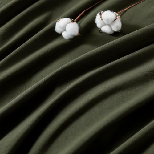 Linen Feel Olive Green Duvet Cover Queen (90" x 90") Olive Green(no Comforter)